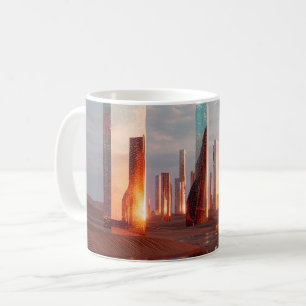 Caneca De Café Torres Espelhadas Surreais Futuristas No Deserto