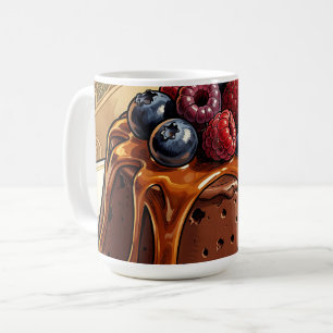 Caneca De Café Torta de Chocolate Caramel Decadente com Frutas Ve