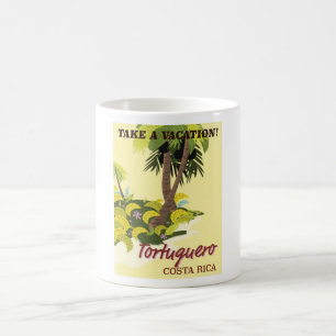 Caneca De Café Tortuguero, poster de viagens vintage da Costa Ric