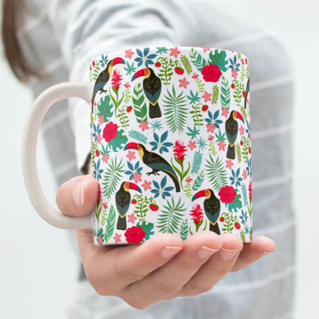 Caneca De Café Toscanos e flores tropicais coloridas (Criador carregado)