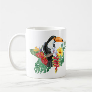 Caneca De Café Toucador de Aquarela e Flores Tropicais