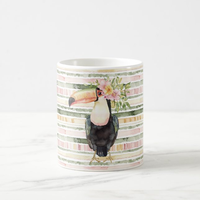Caneca De Café Toucan Bird Pink Green Stripes (Centro)
