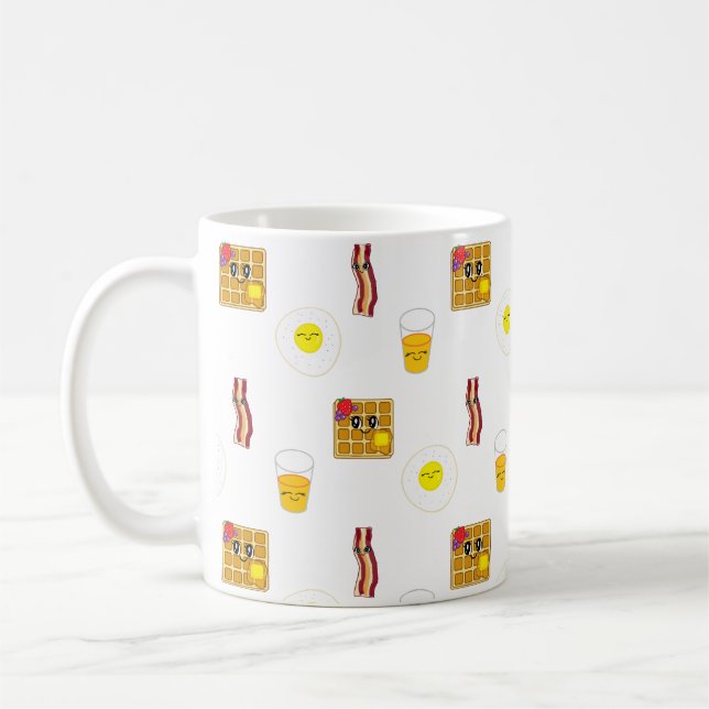 Caneca De Café Toucinho, ovos, waffles e suco de laranja (Esquerda)