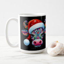 Touro de Vaca de Natal com Santa Hat Arte Foliar M