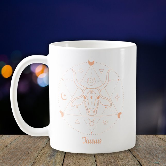 Caneca De Café Touro Linha Arte Branco Pêssego (Criador carregado)