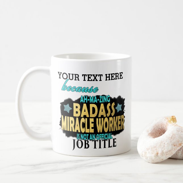 Caneca De Café Trabalhador de milagre PERSONALIZADO de Badass - (Com Donut)