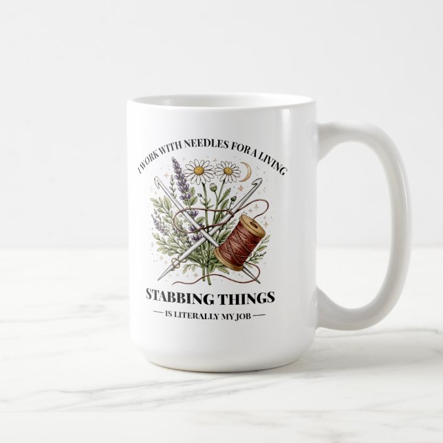 Caneca De Café Trabalho Com Agulhas Para Viver , Citação De Costu (Direita)