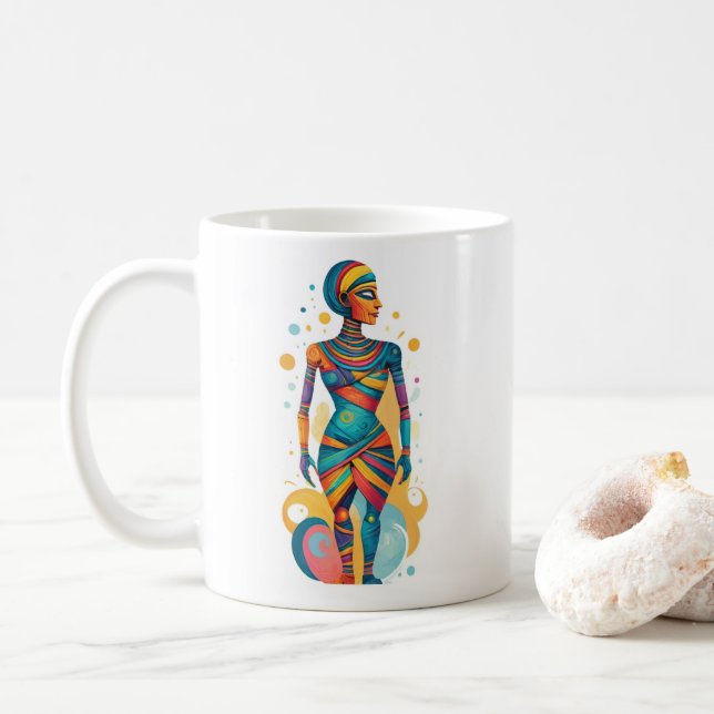 Caneca De Café Trabalho de arte Abstrato moderno com cores brilha (Com Donut)