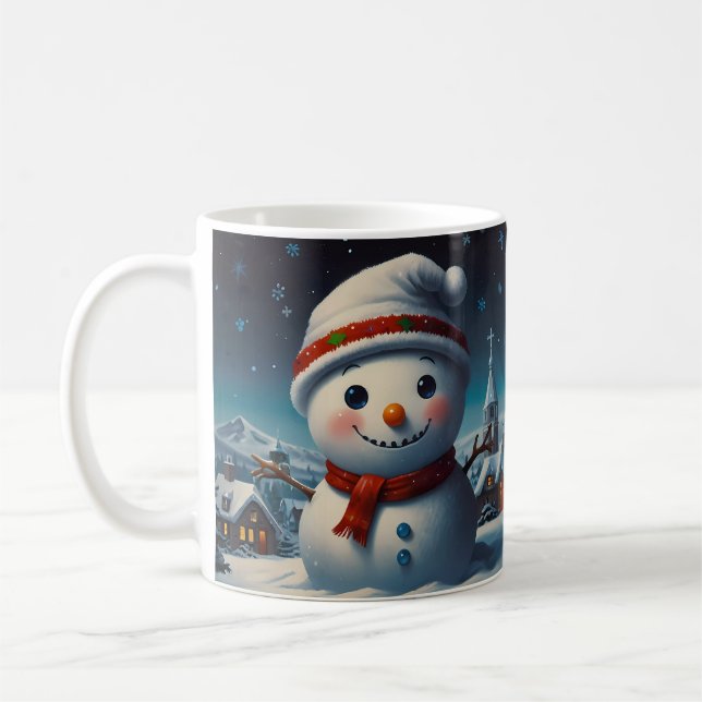 Caneca De Café Trabalho de arte de Natal de Snowman (Esquerda)