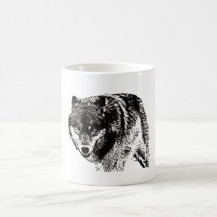 Caneca De Café Trabalho de arte de Preto e Branco do Lobo Selvage