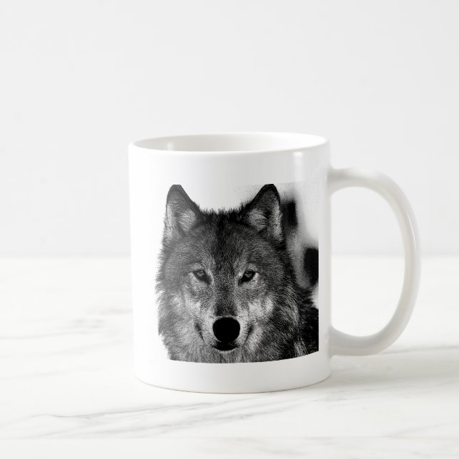 Caneca De Café Trabalho de arte do Lobo Negro e Branco (Direita)