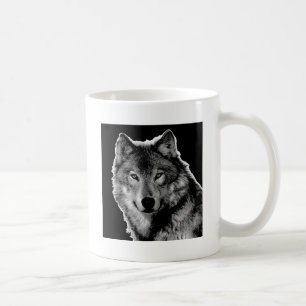 Caneca De Café Trabalho de arte do Lobo Negro e Branco