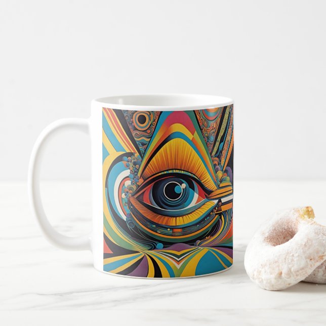 Caneca De Café trabalho de arte psicodélico Horror Vacui 1960 (Com Donut)