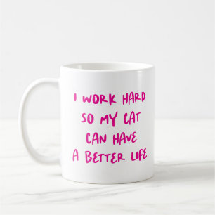 Caneca De Café "Trabalho Duro..." Engraçada Adolescente de Gato e