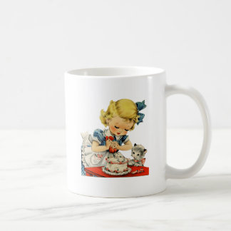 Caneca De Café Trabalhos de arte retros do gato do bolo da menina