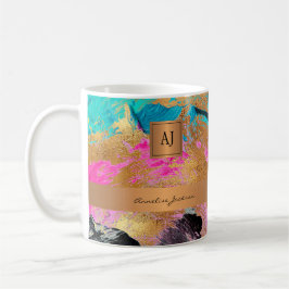 Caneca De Café Traços de abstrato elegantes monogramas de ouro mo