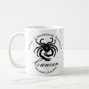 Caneca De Café Traços de Cancer de Sinal Zodiac Preto Personaliza