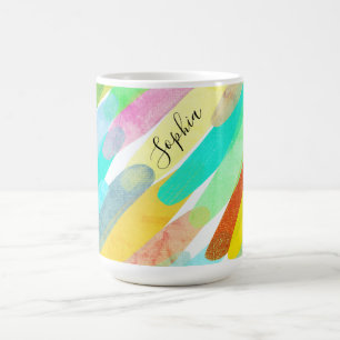 Caneca De Café Traços de cores diagonais, nome, Abstrato art 70s