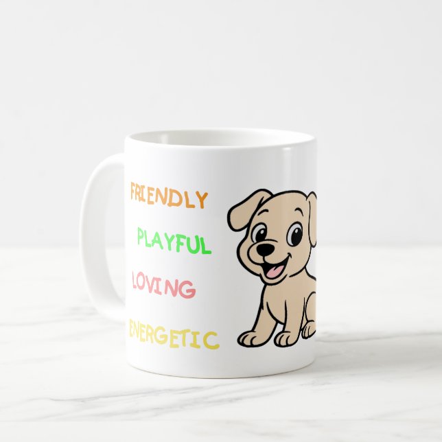 Caneca De Café Traços de Lab Amarelo Cartoon (Frente Esquerda)