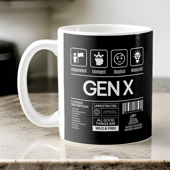 Caneca De Café Traços Descritivos de Geração X Engraçada (Criador carregado)