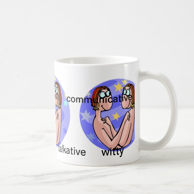 Caneca De Café Traços Gemini personalizáveis com Gêmeos de Cartoo (Direita)