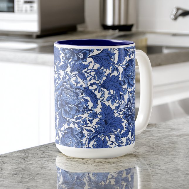 Caneca De Café Tradicional do Chintz Branco e Azul (Criador carregado)