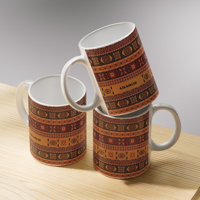 Caneca De Café Traditional Terracotta Ethnic Tribal Boho Pattern (Criador carregado)