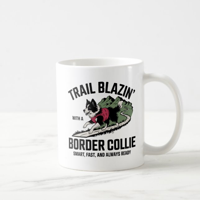 Caneca De Café Trail Blazin' Border Collie Adventure Design (Direita)