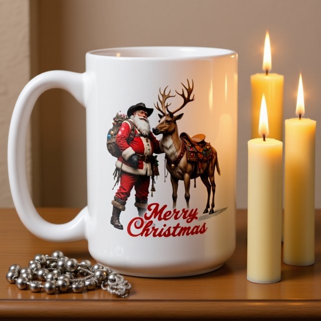Caneca De Café Trail Rider Santa and Reindeer (Criador carregado)