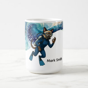Caneca De Café Traje de mergulho azul Scuba Cat Diving com o seu 