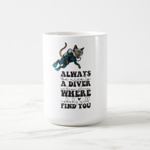Caneca De Café Traje Molhado Azul de Mergulho do Gato Scuba ditad