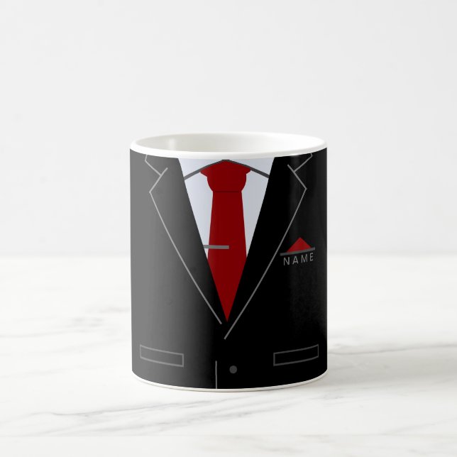 Caneca De Café Traje preto elegante e colete vermelho do pescoço  (Centro)