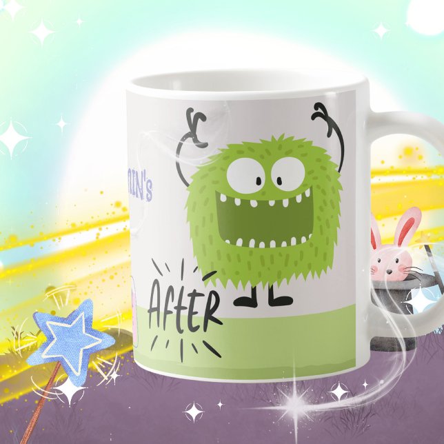 Caneca De Café Transformação Mágica de Monstros Nome das Crianças (Magical Monster Transformation Kids Name Coffee Mug ©Susanne Sachers - Sunny Mind 🌞)