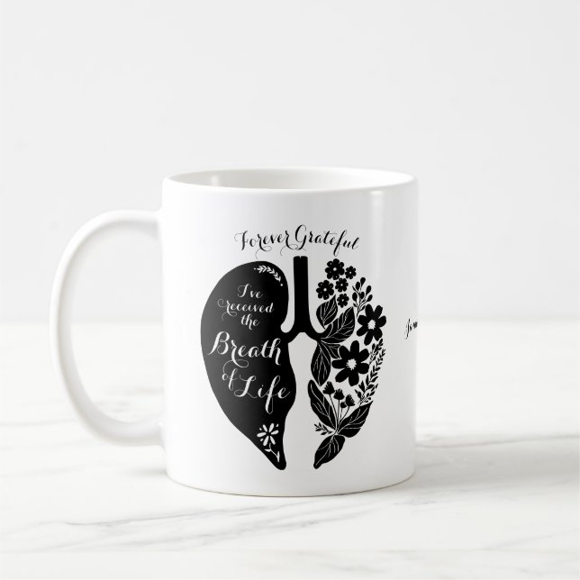 Caneca De Café Transplante pulmonar de girassol preto e branco (Esquerda)