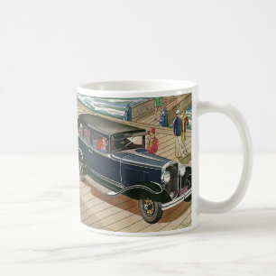 Caneca De Café Transporte Antigo, Carro no Pier à Beira-Mar