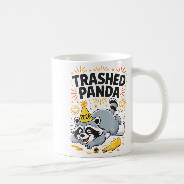 Caneca De Café Trashed Panda New Year 2026 Funny Drunk Raccoon  (Direita)