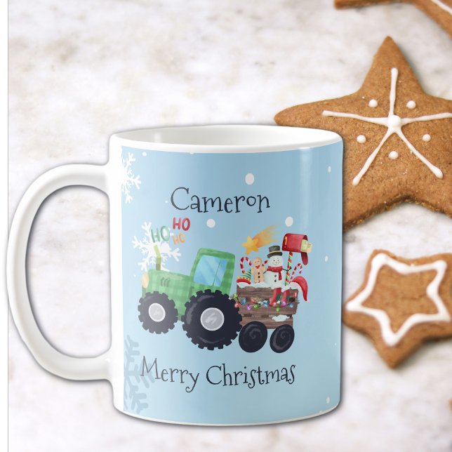 Caneca De Café Trator Merry Christmas Name (Criador carregado)