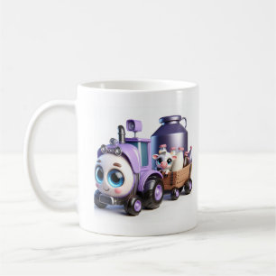 Caneca De Café Trator Roxo com Vaca e Bebê Leite