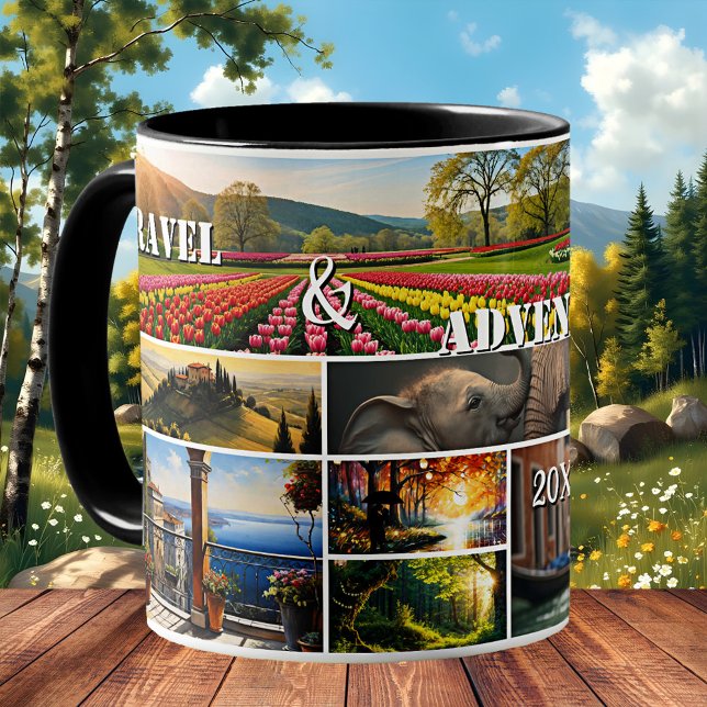 Caneca De Café Travel and Adventure Holiday Photo Collage  (Mug featuring a collage with 9 of your favorite travel or holiday pictures - adventure keepsake)