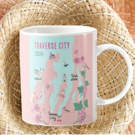 Caneca De Café Traverse City Michigan Wine and Cherry Map