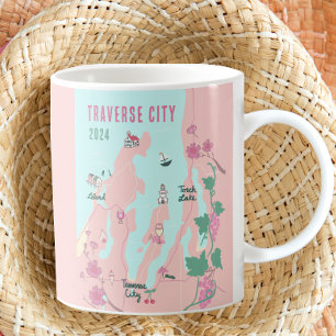 Caneca De Café Traverse City Michigan Wine and Cherry Map