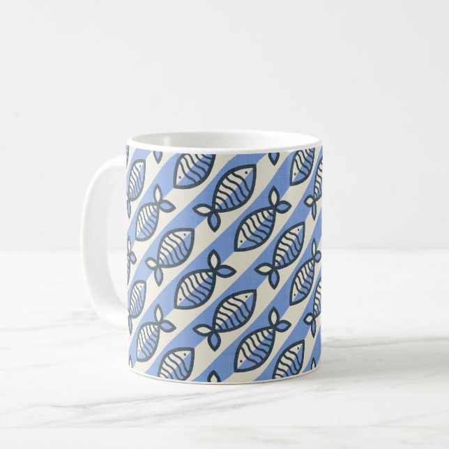 Caneca De Café Travesseiro decorativo azul de peixe retrô a frio (Frente Esquerda)