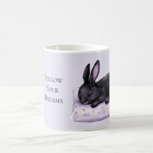 Caneca De Café Travesseiro Lavanda Estrelas Douradas Coelho Preto