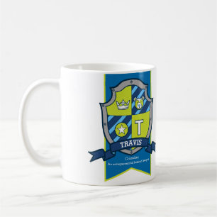 Caneca De Café Travis Letter T heraldry green blue nome significa