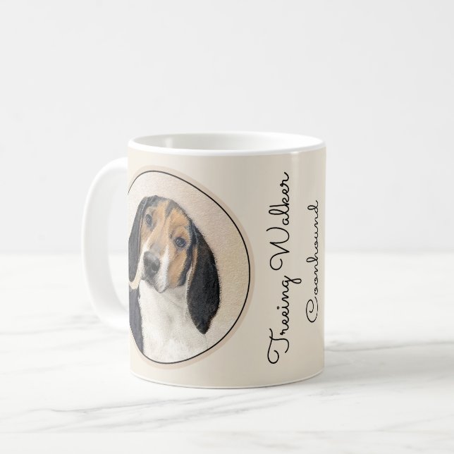 Caneca De Café Treing Walker Coonhound Painting - Arte Original (Frente Esquerda)
