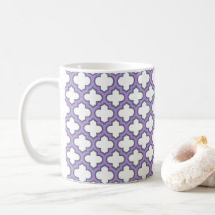 Caneca De Café Trellis branca e roxa, lete, quatrefoil