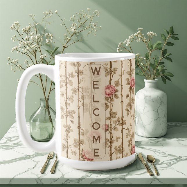Caneca De Café Trellis de Rosa Climbing William Morris Flora Bem- (William Morris Rose Climbing Trellis Flora Welcome Coffee Mug)