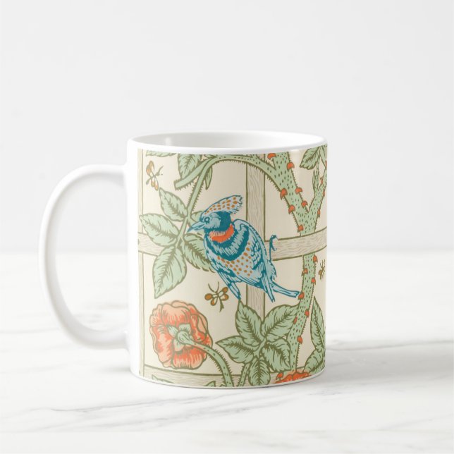 Caneca De Café Trellis William Morris Aves Florais com padrão (Esquerda)