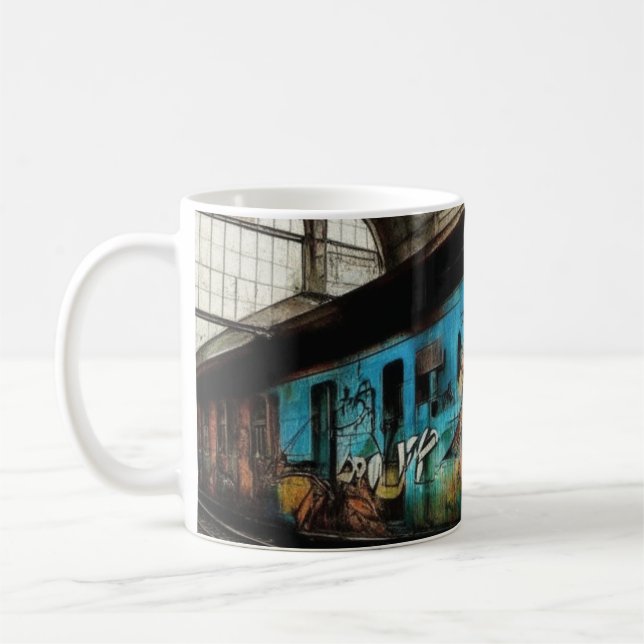Caneca De Café Trem Abandonado com Arte Urbana de Grafite (Esquerda)