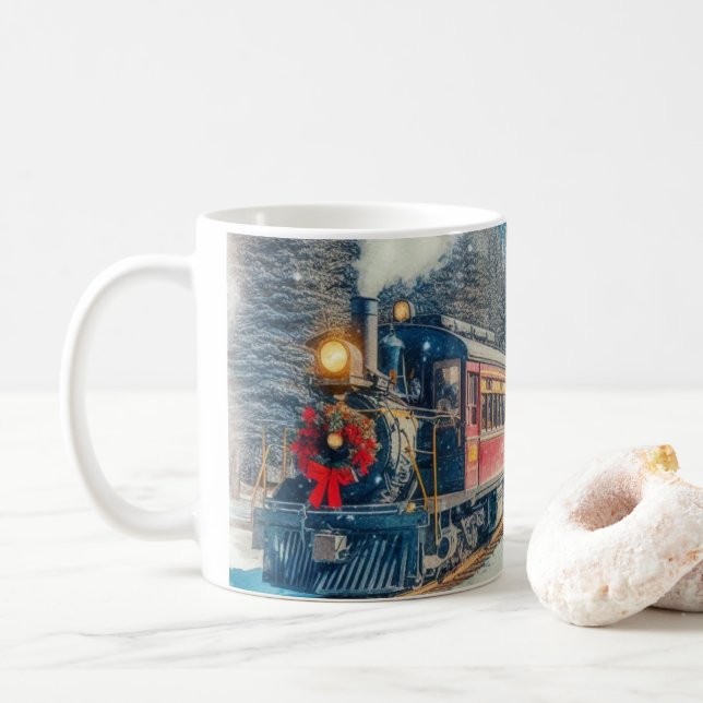 Caneca De Café Trem de Natal Vintage com Coroa  (Com Donut)
